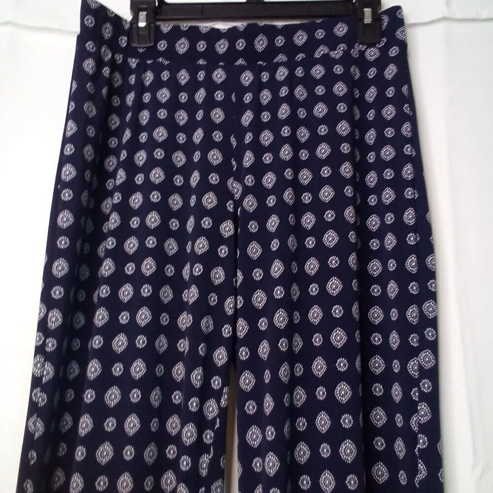Vince Camuto Pants Women S Pull On Elastic Waist Soft Stretched Pattern Blue